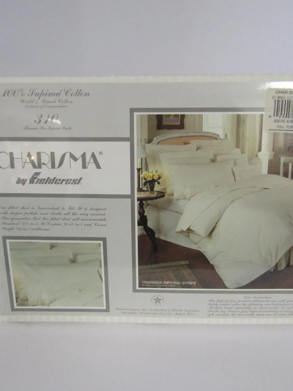 Fieldcrest Charisma Imperial Stripe Full Sheet Set 310TC Supima Cotton NIP VTG